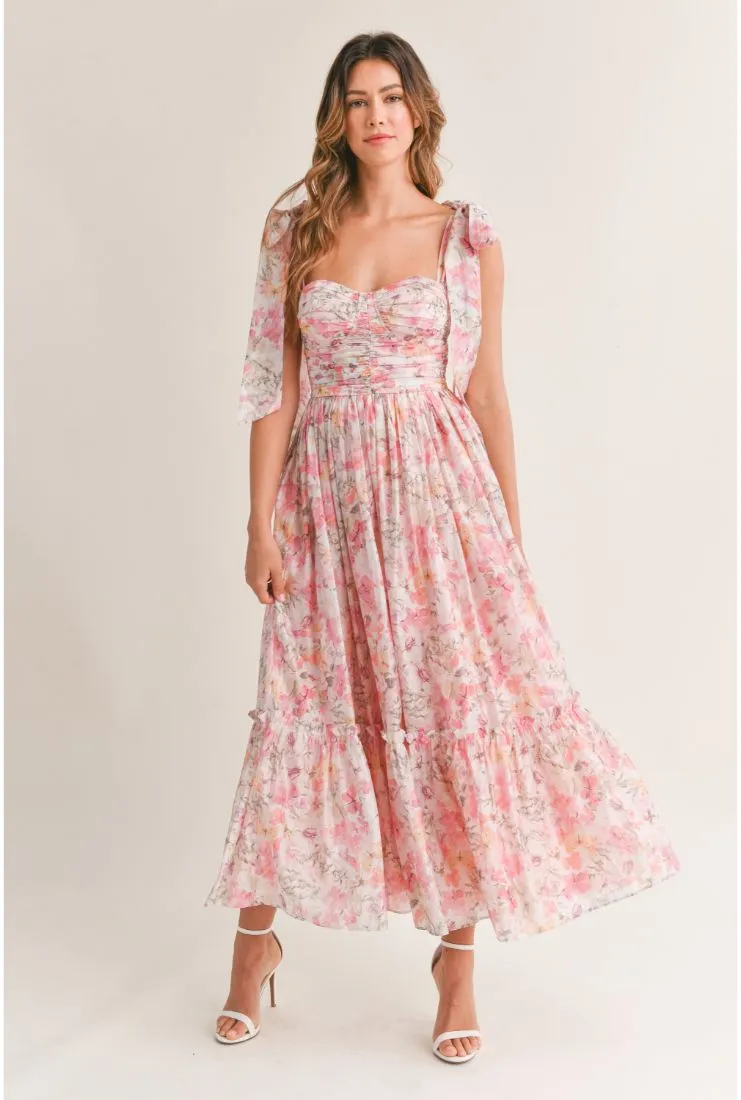 Abigail Pink Florals Midi Dress