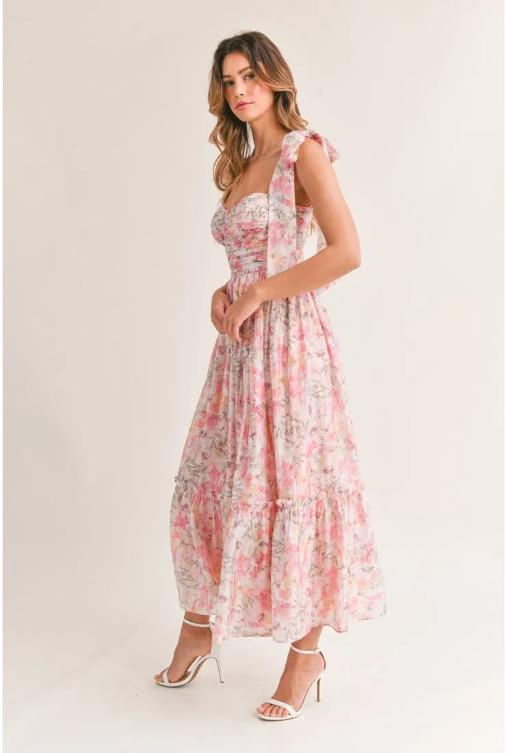 Abigail Pink Florals Midi Dress