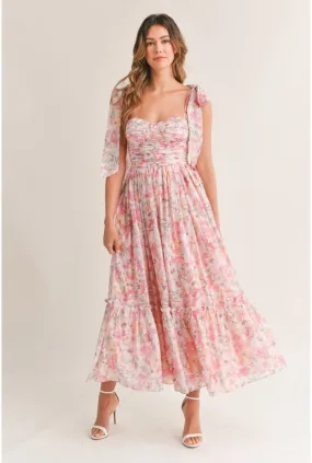 Abigail Pink Florals Midi Dress