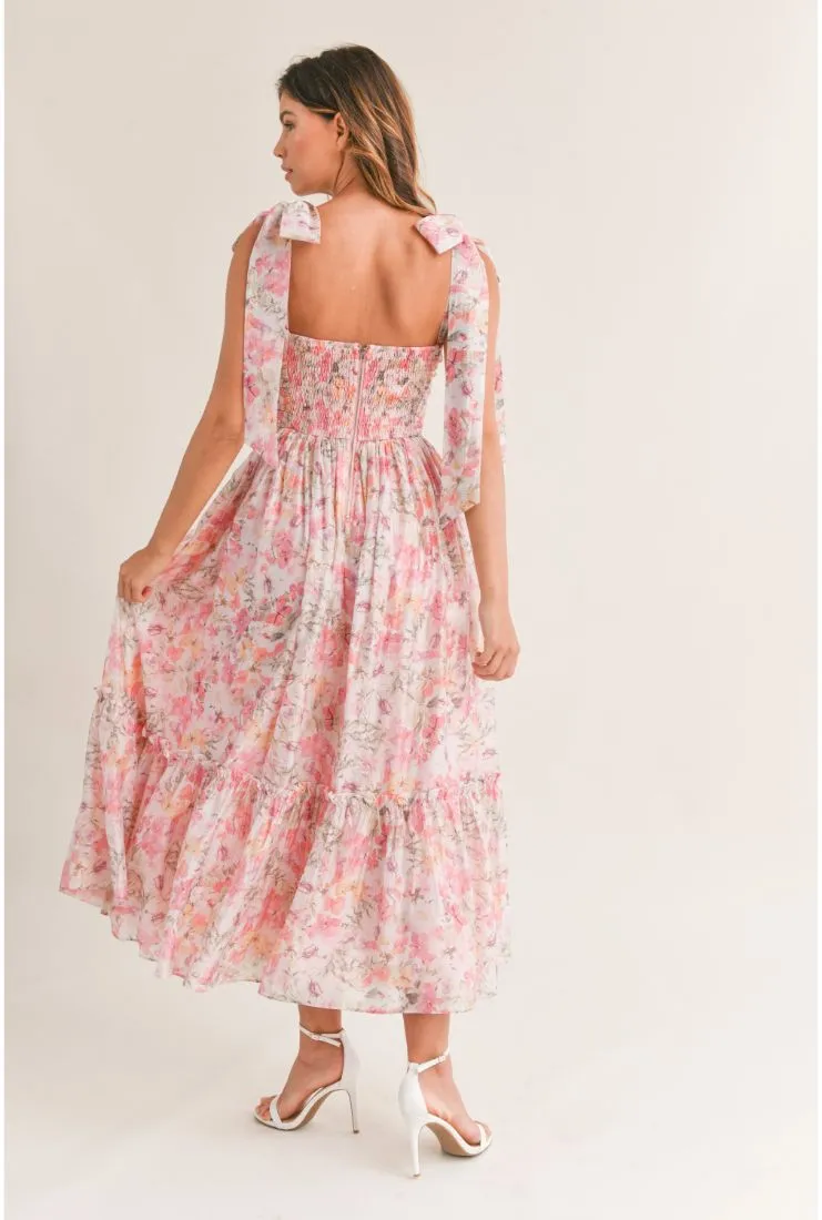 Abigail Pink Florals Midi Dress