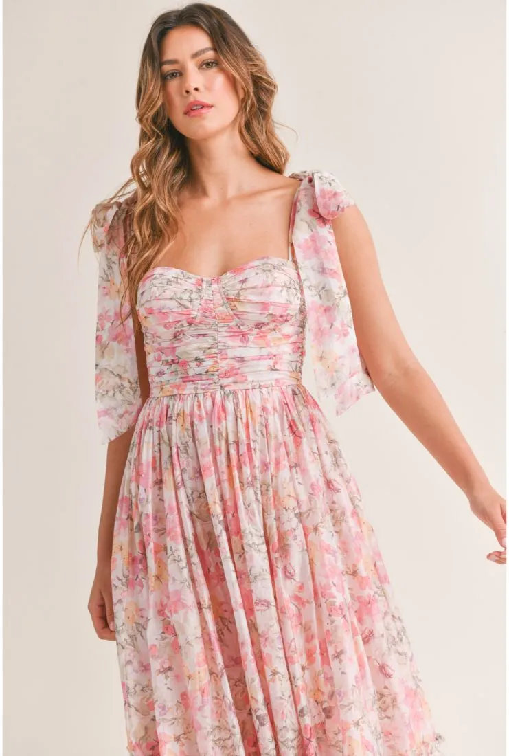 Abigail Pink Florals Midi Dress