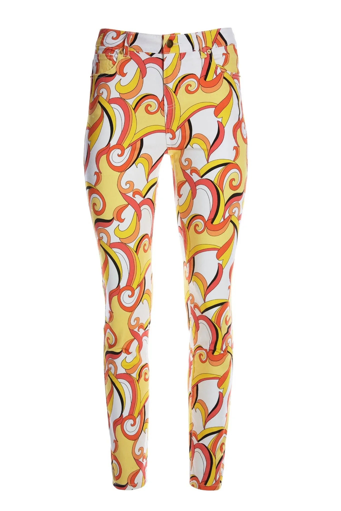 Abstract Mosaic Swirls Printed Ankle Jeans Multi