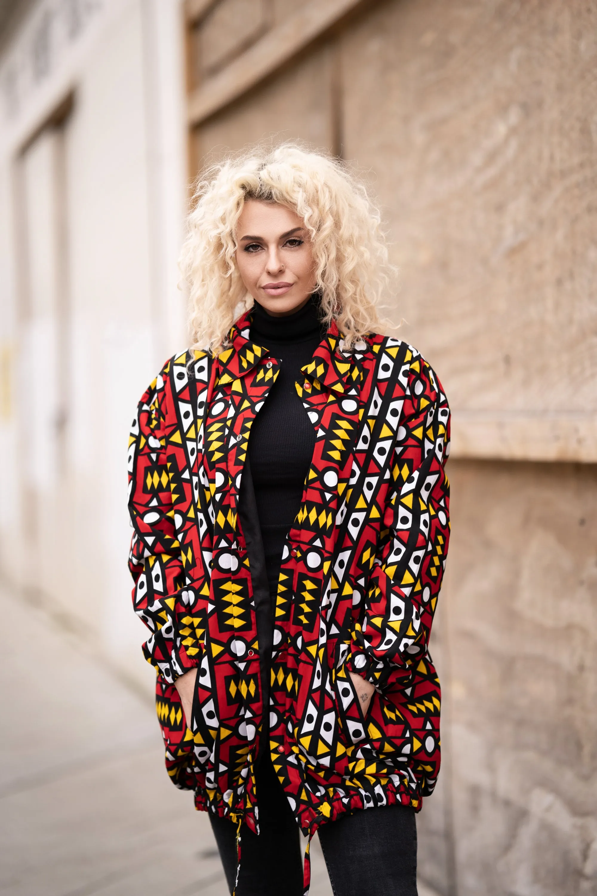 African Puffer Jacket In Electric Red