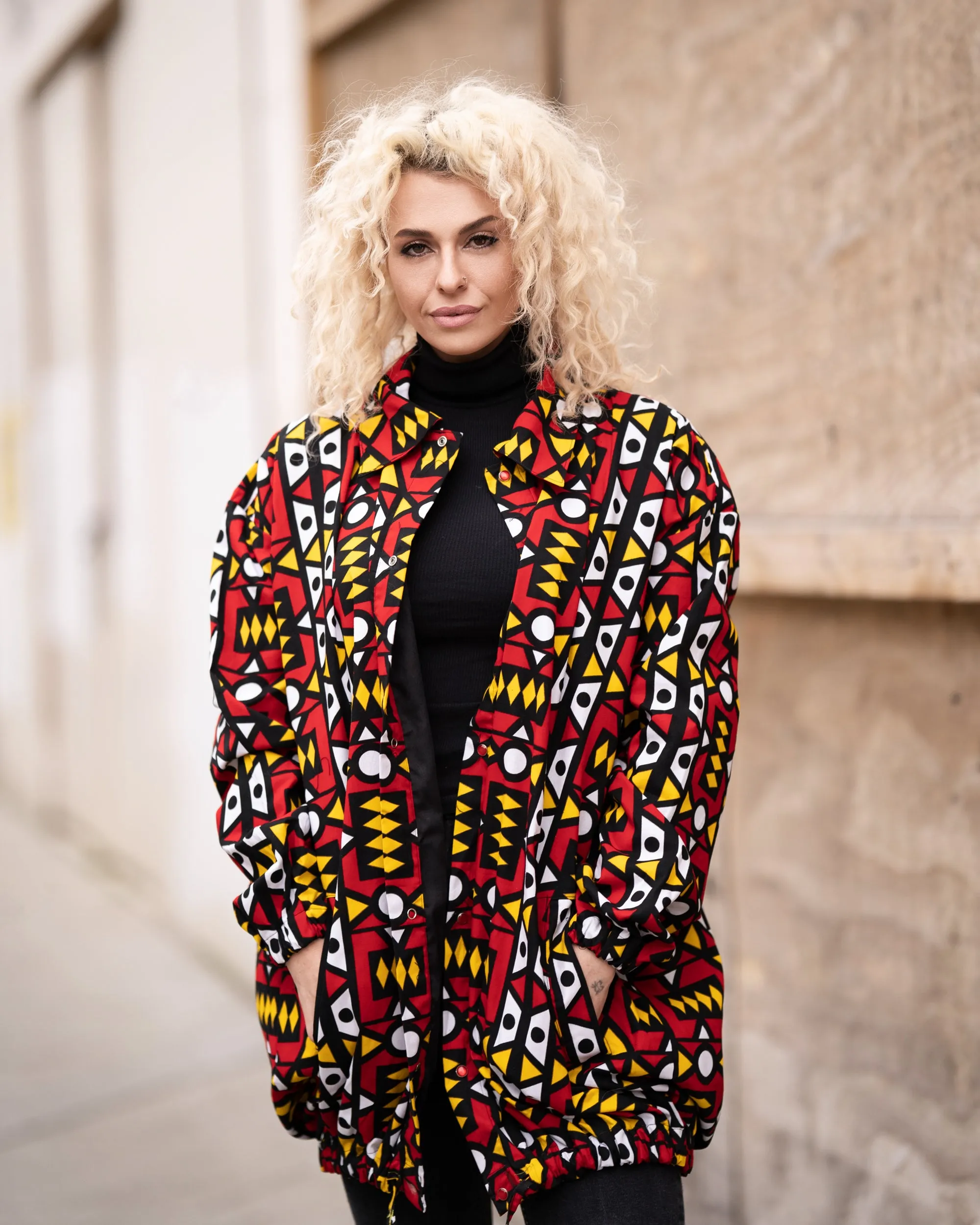 African Puffer Jacket In Electric Red