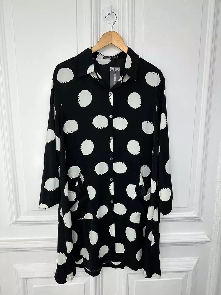 Bella Blue Spot Longline Shirt Tunic - Mono