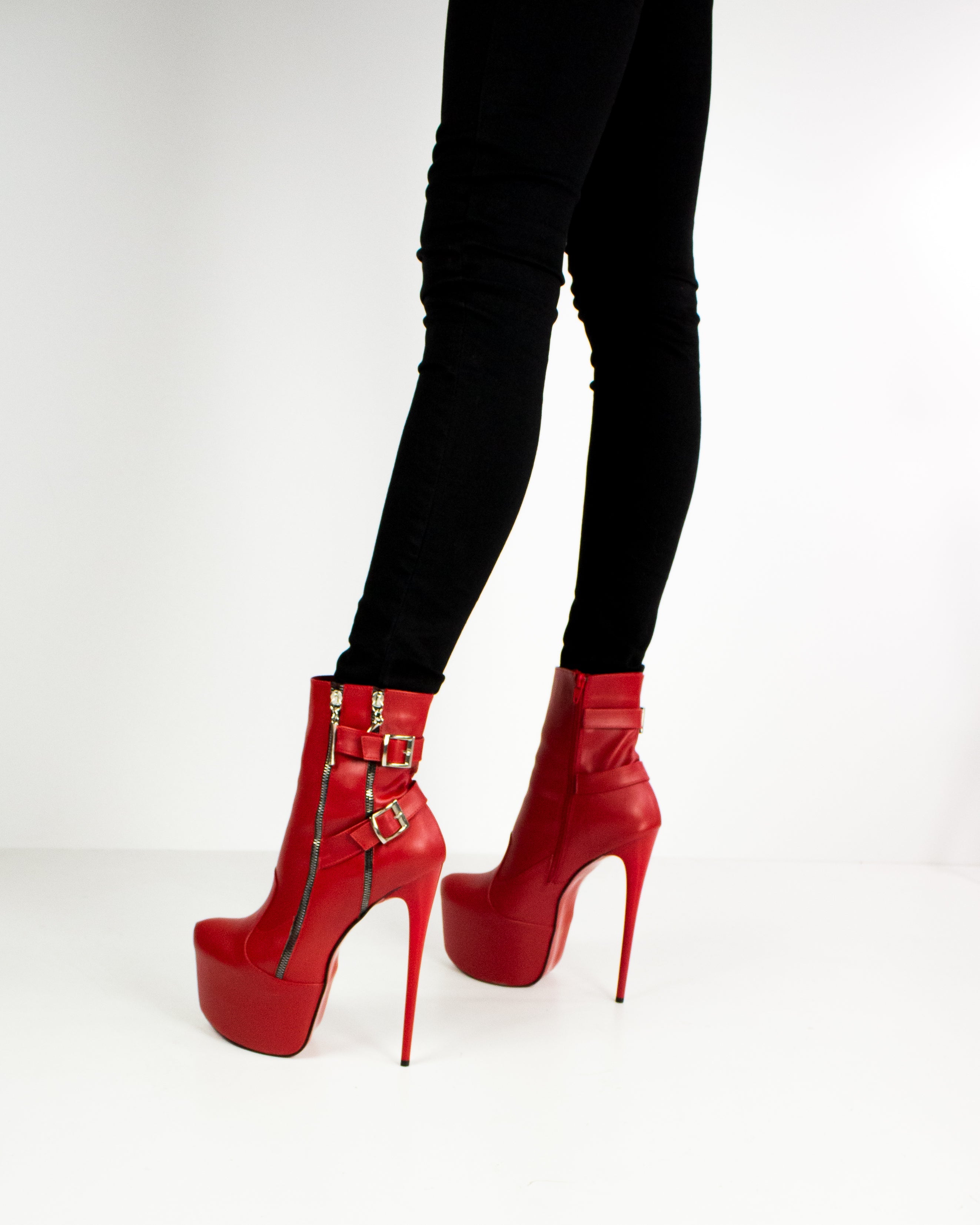 Belted Ankle Red Platform Boots