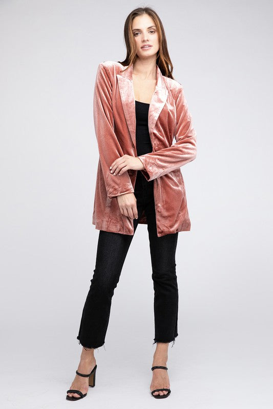 BiBi Shiny Velvet Peak Lapel Single Blazer