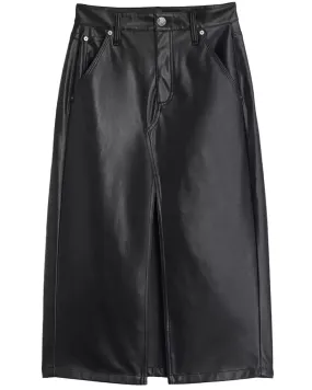 Black Vegan Leather Sid Midi Skirt