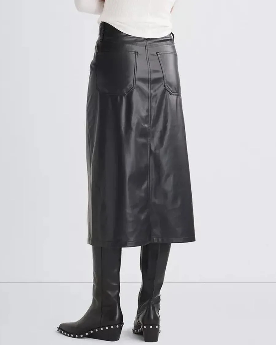 Black Vegan Leather Sid Midi Skirt