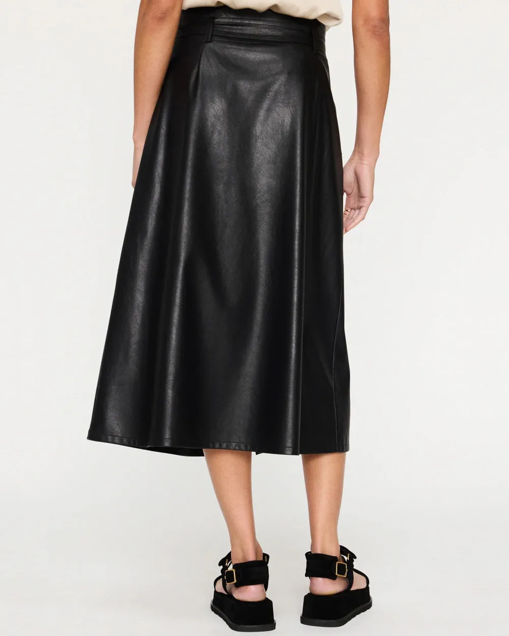 Black Vegan Leather Teagan Belted Skirt