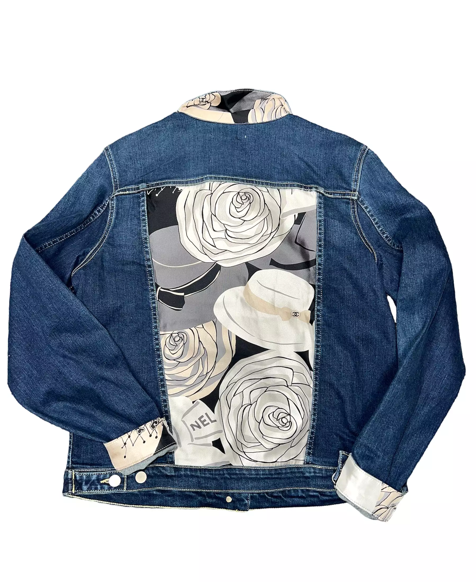 Blue Denim Jacket with Designer Silk Scarf