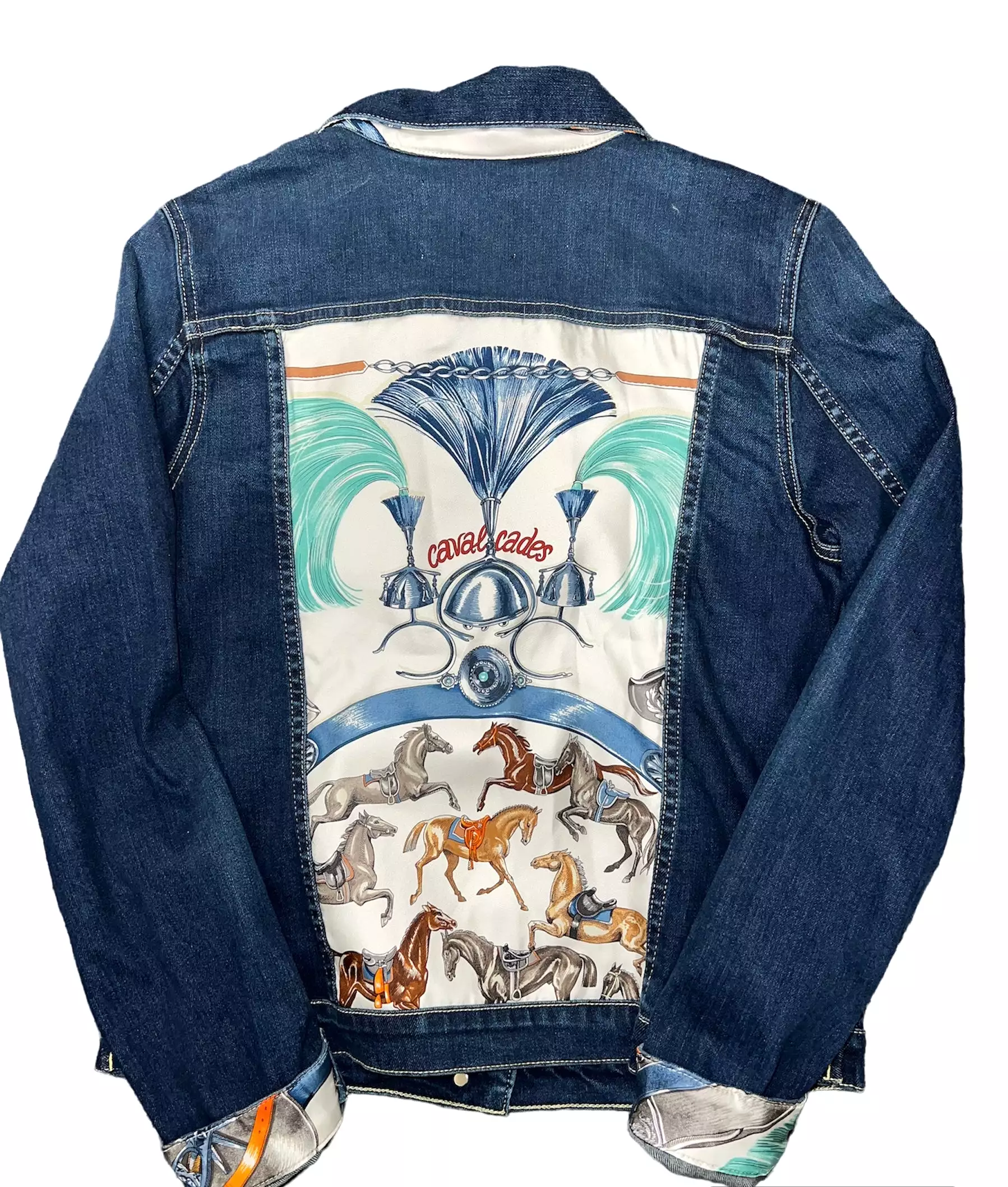 Blue Denim Jacket with Designer Silk Scarf