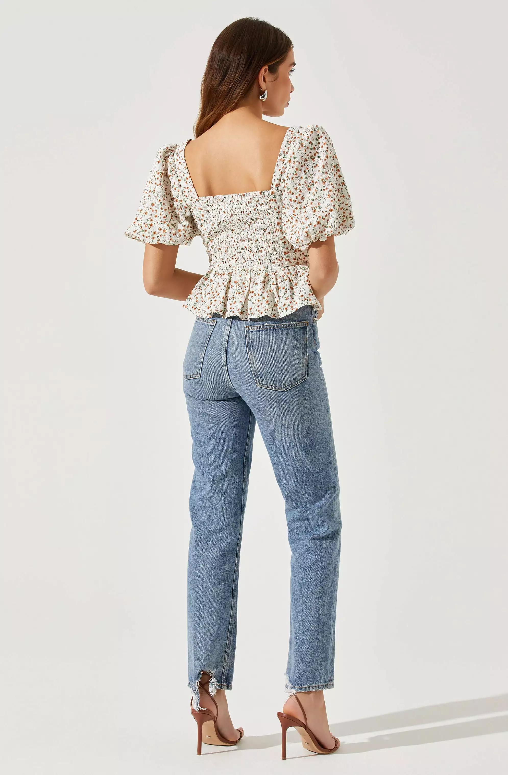 Bubble Sleeve Front Tie Floral Top