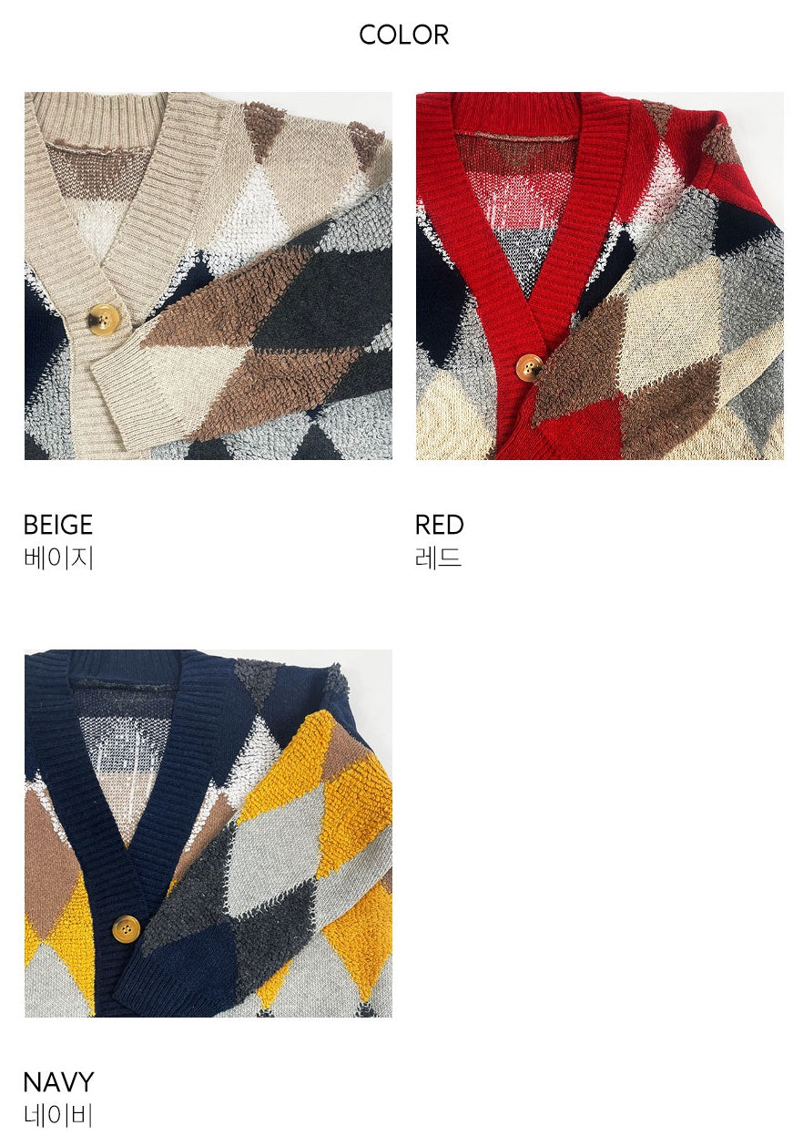 Casual V-neck Argyle Cardigans Womens Girls Korean England K-pop Style Winter Cozy Warm Loose fit Sweaters Tops Knit