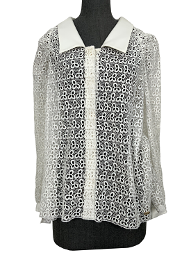 CHANEL 18C Cotton Eyelet Blouse Size S NEW