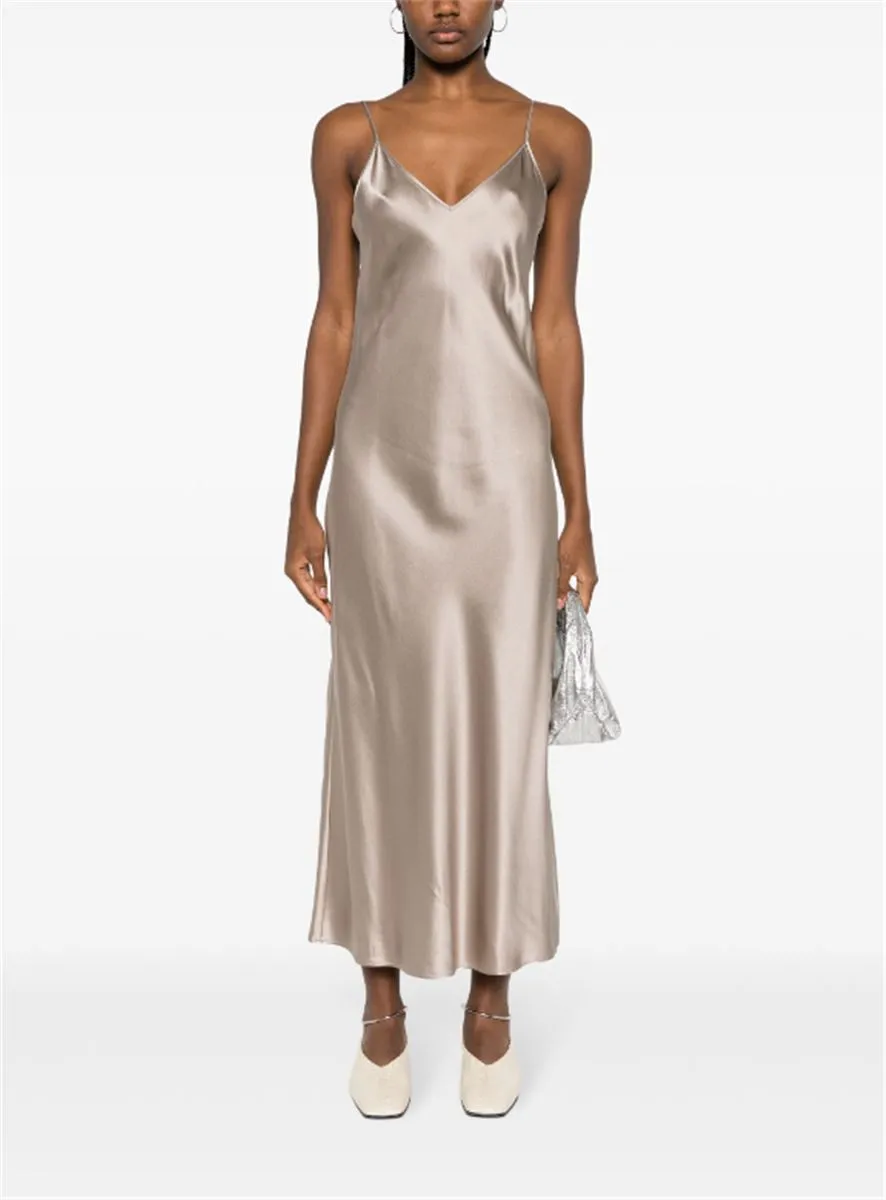 CLEA V-NECK SILK SATIN SLIP DRESS