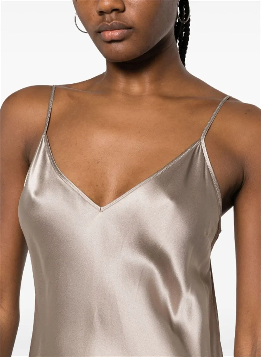 CLEA V-NECK SILK SATIN SLIP DRESS