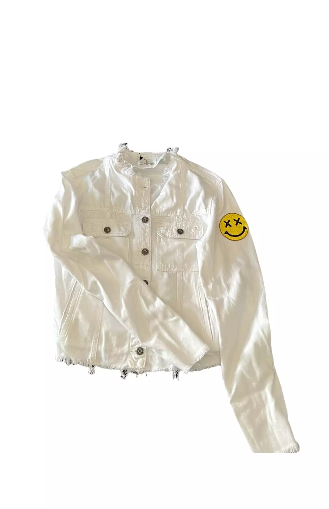 Collab 322 Collarless White Denim Jacket