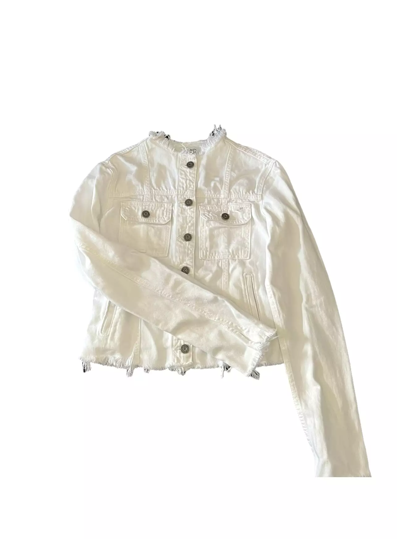 Collab 322 Collarless White Denim Jacket