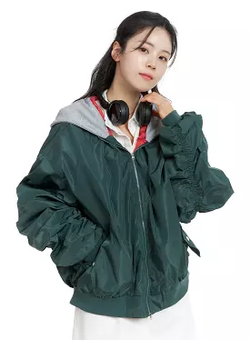 Contrasting Hoodie Bomber Jacket OM418