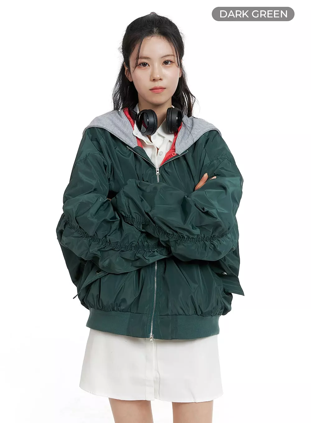 Contrasting Hoodie Bomber Jacket OM418