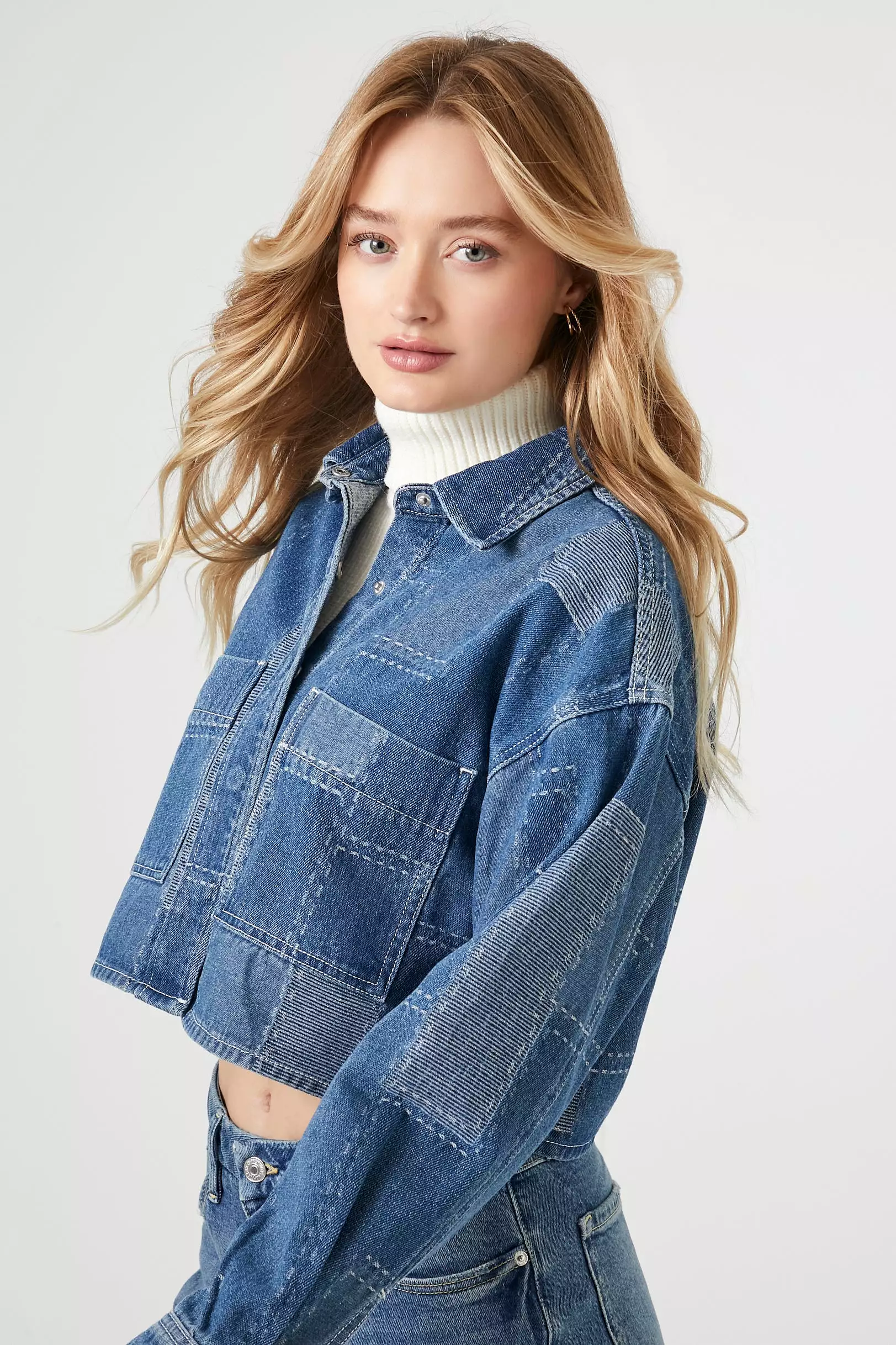 Cropped Patchwork Denim Jacket