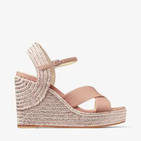 Dellena 100 Ballet Pink Nappa Leather Wedges with Metallic Rope Trim