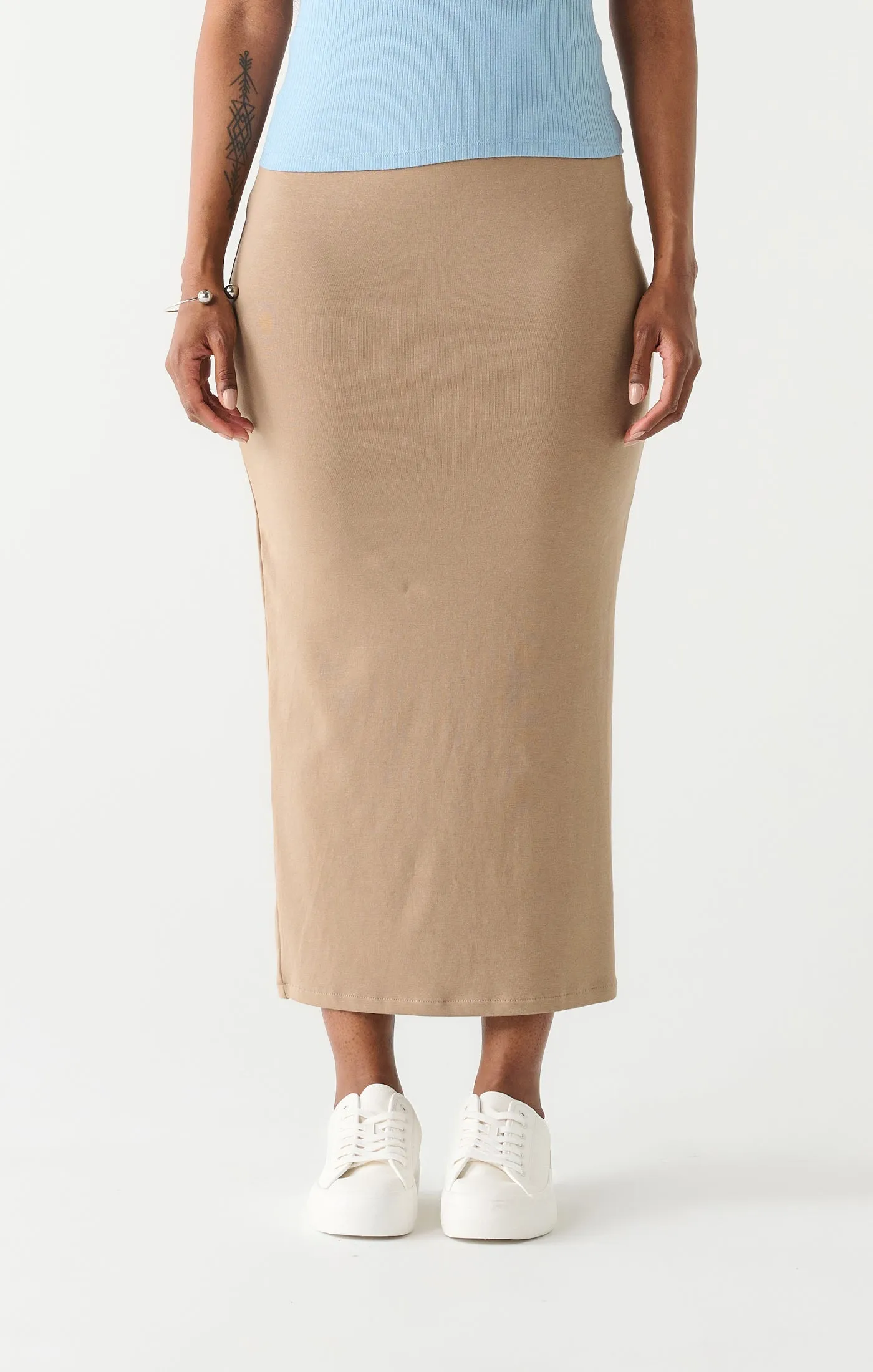 Dex Long Pencil Skirt In Mocha