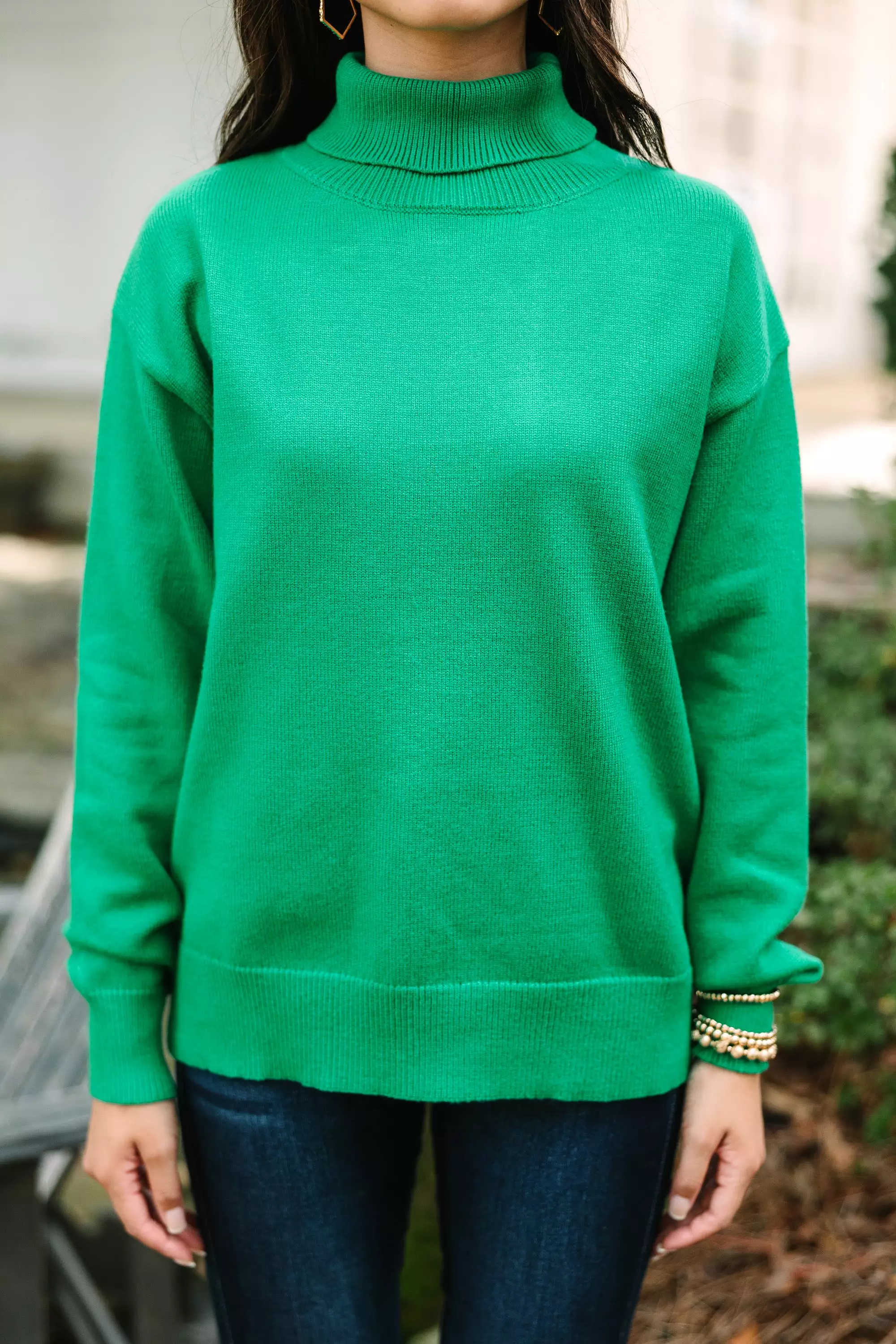 Feeling Your Best Kelly Green Turtleneck Sweater