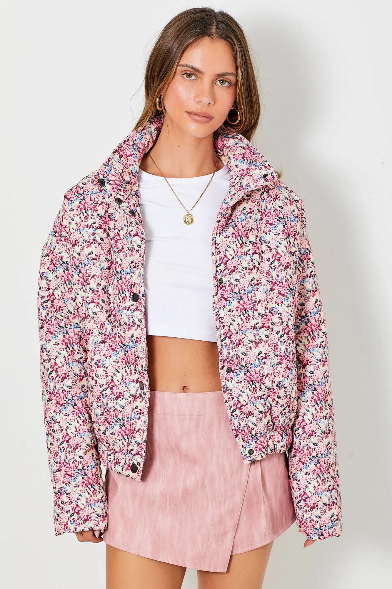 Floral Print Puffer Jacket