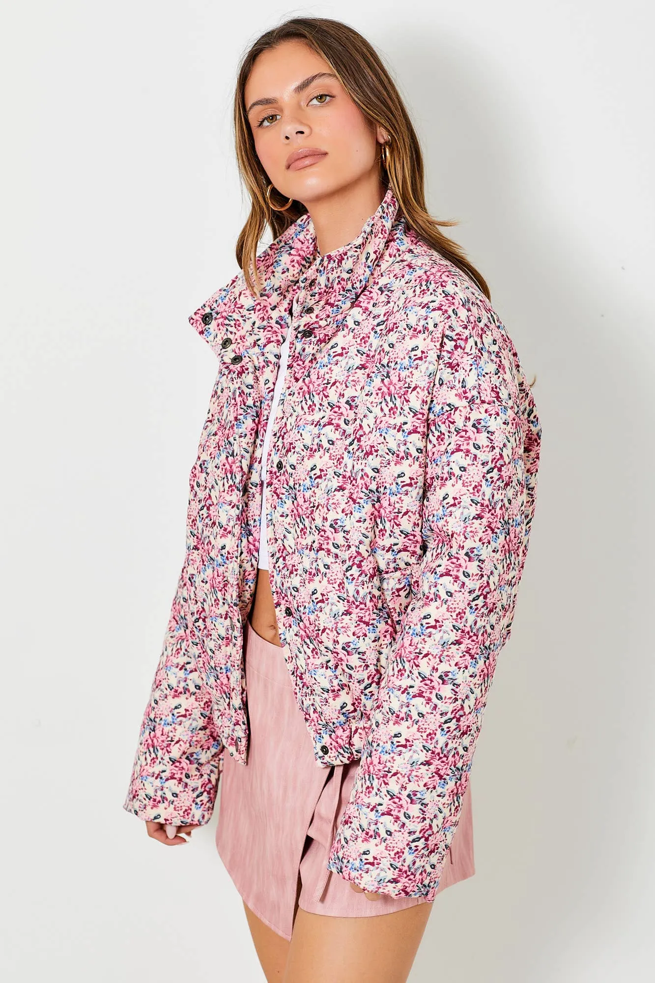 Floral Print Puffer Jacket