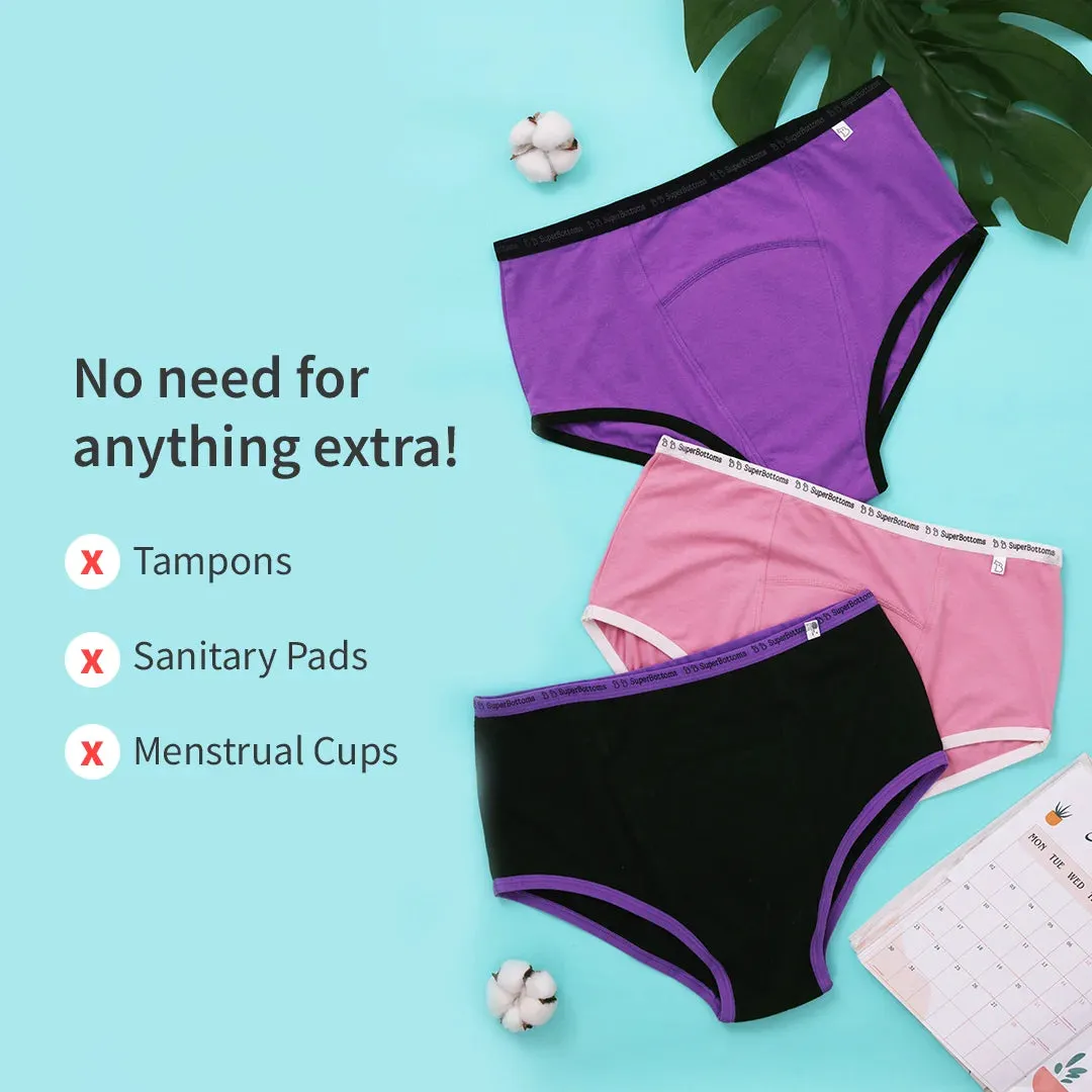 Free Waterproof Travel Bag with Pack of 3 MaxAbsorb Period Underwear (Lilac)