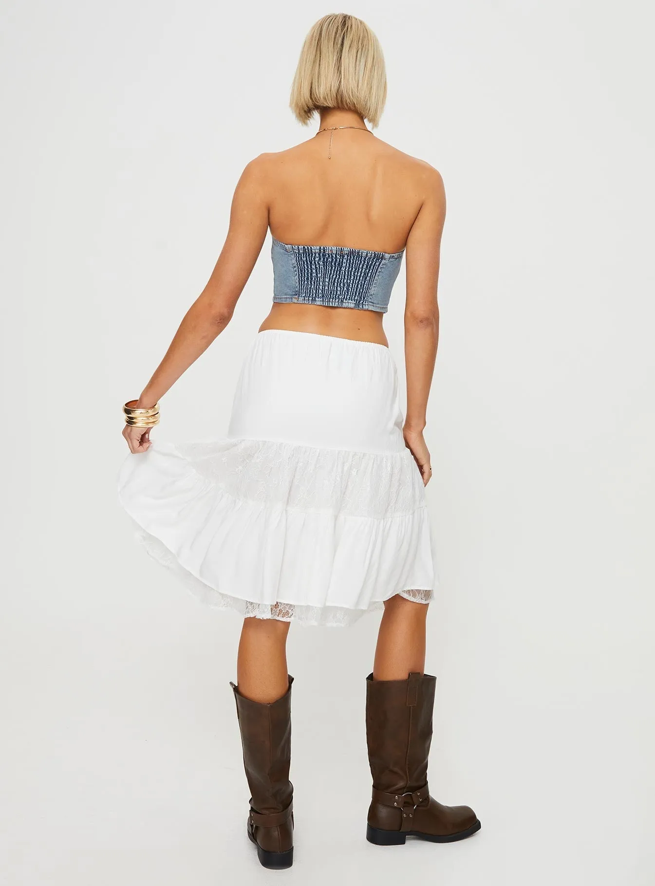 Frolicking Lace Midi Skirt White