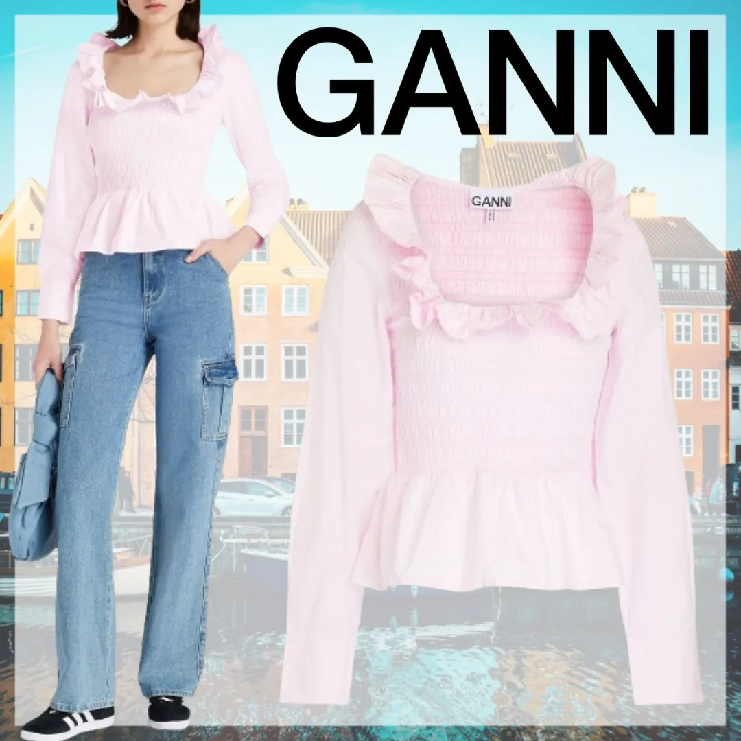 Ganni  |Casual Style Unisex Street Style Long Sleeves Plain Cotton