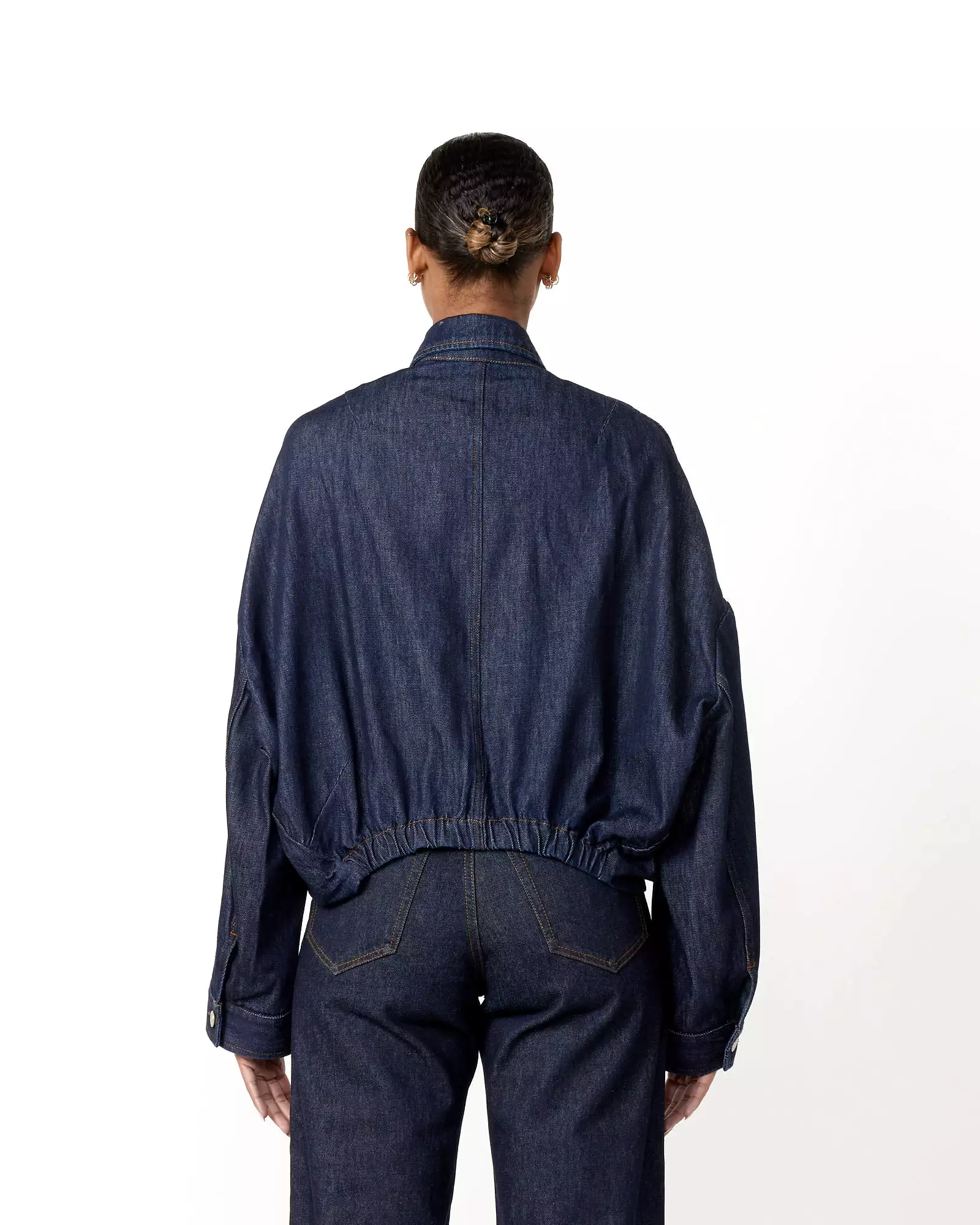 Gathered Denim Jacket in Indigo