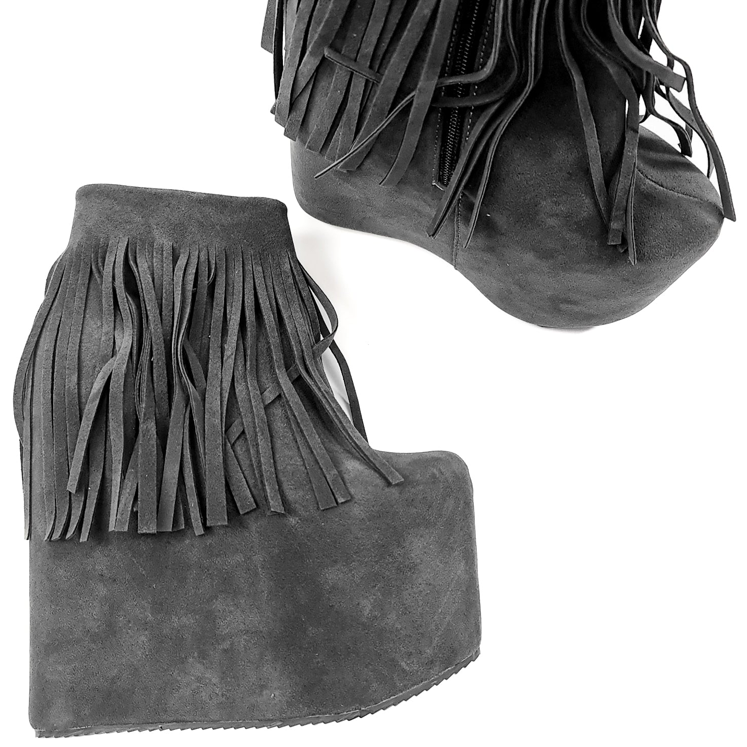 Gray Fringe Wedge Platform Boots