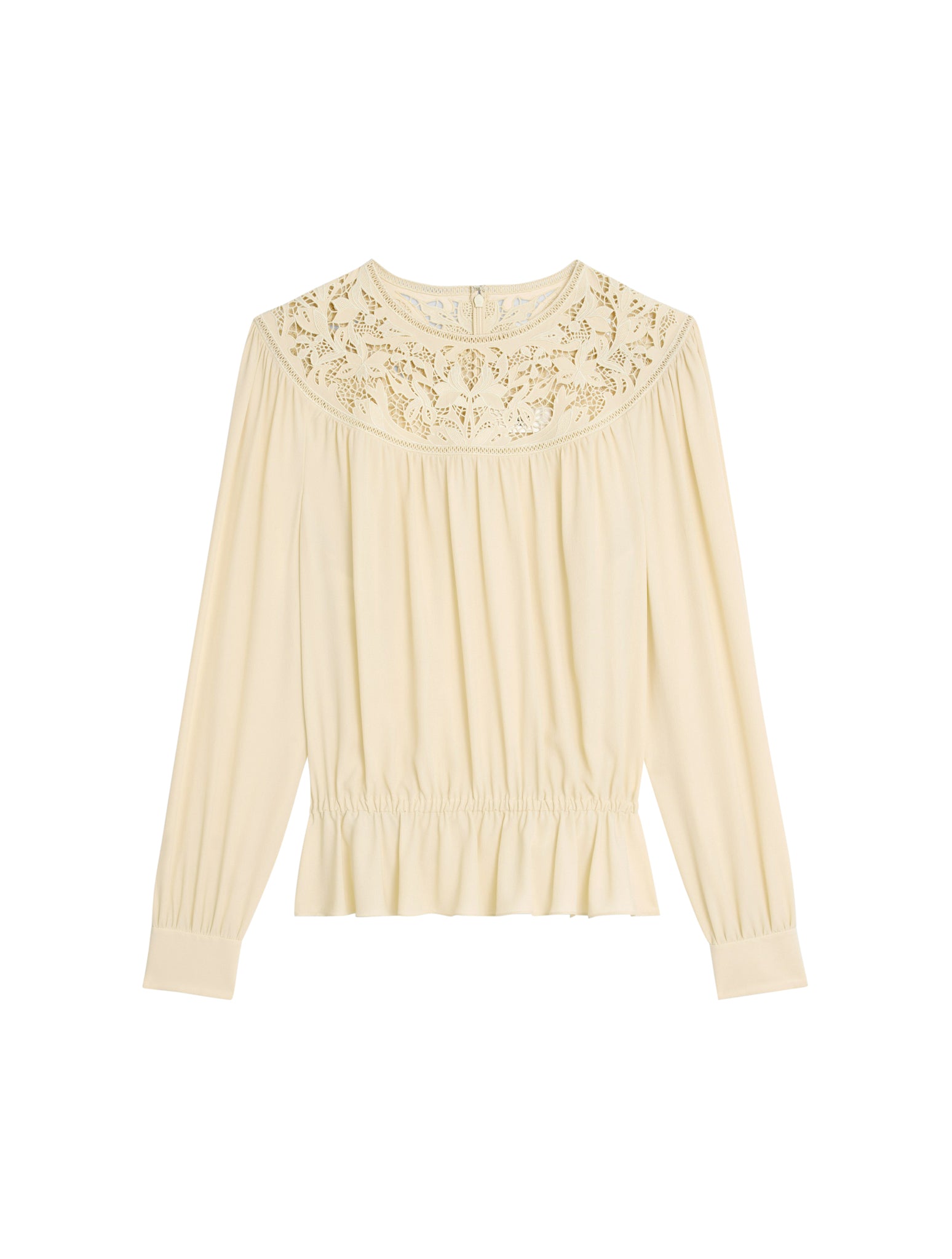 GUIPURE BLOUSE IN SILK CREPE AND VANILLA ACETATE