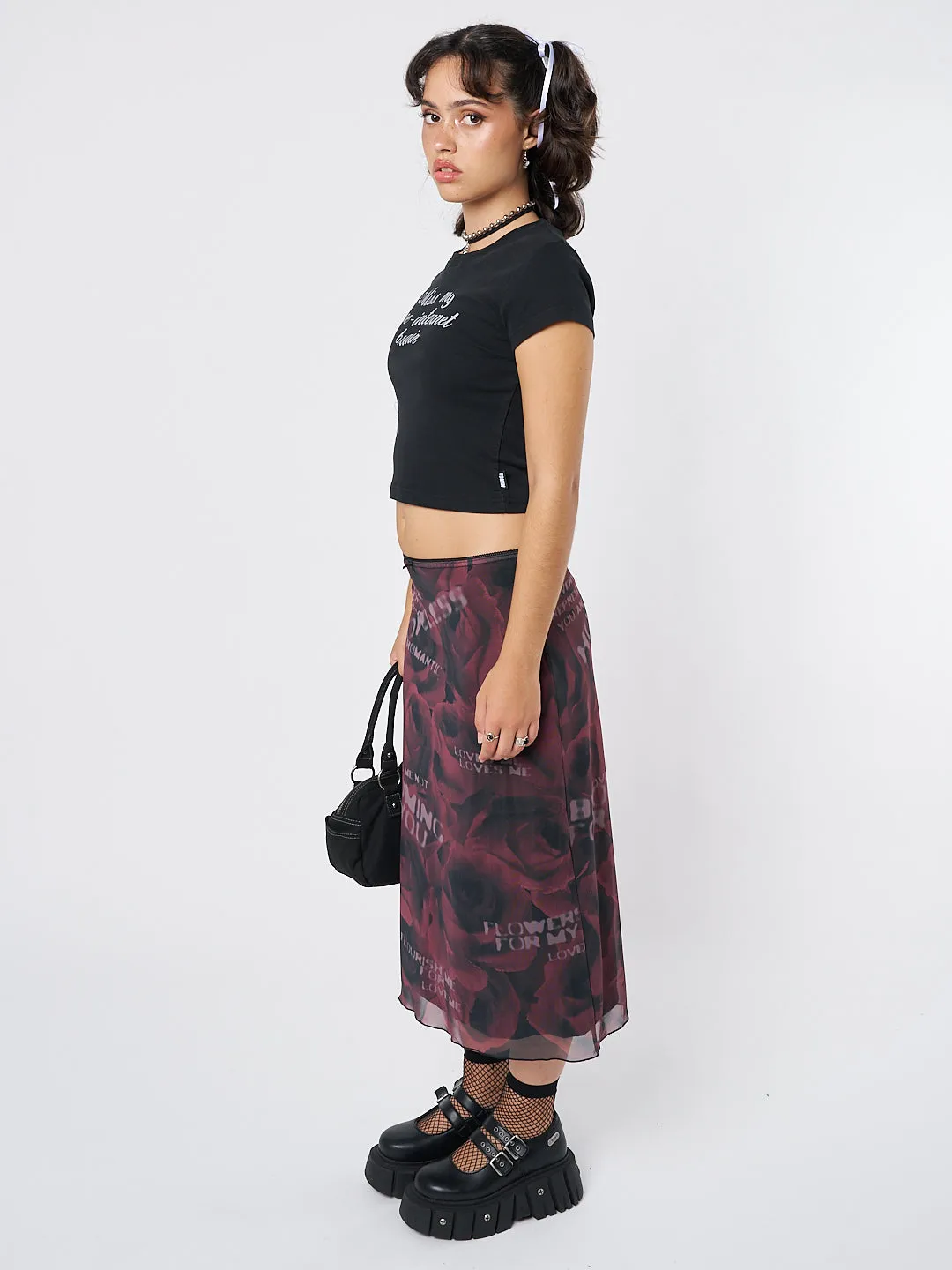 Hopeless Romantic Rose Mesh Midi Skirt