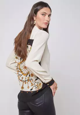 L’agence - Gio Blouse - Ecru Multi Key Scarf