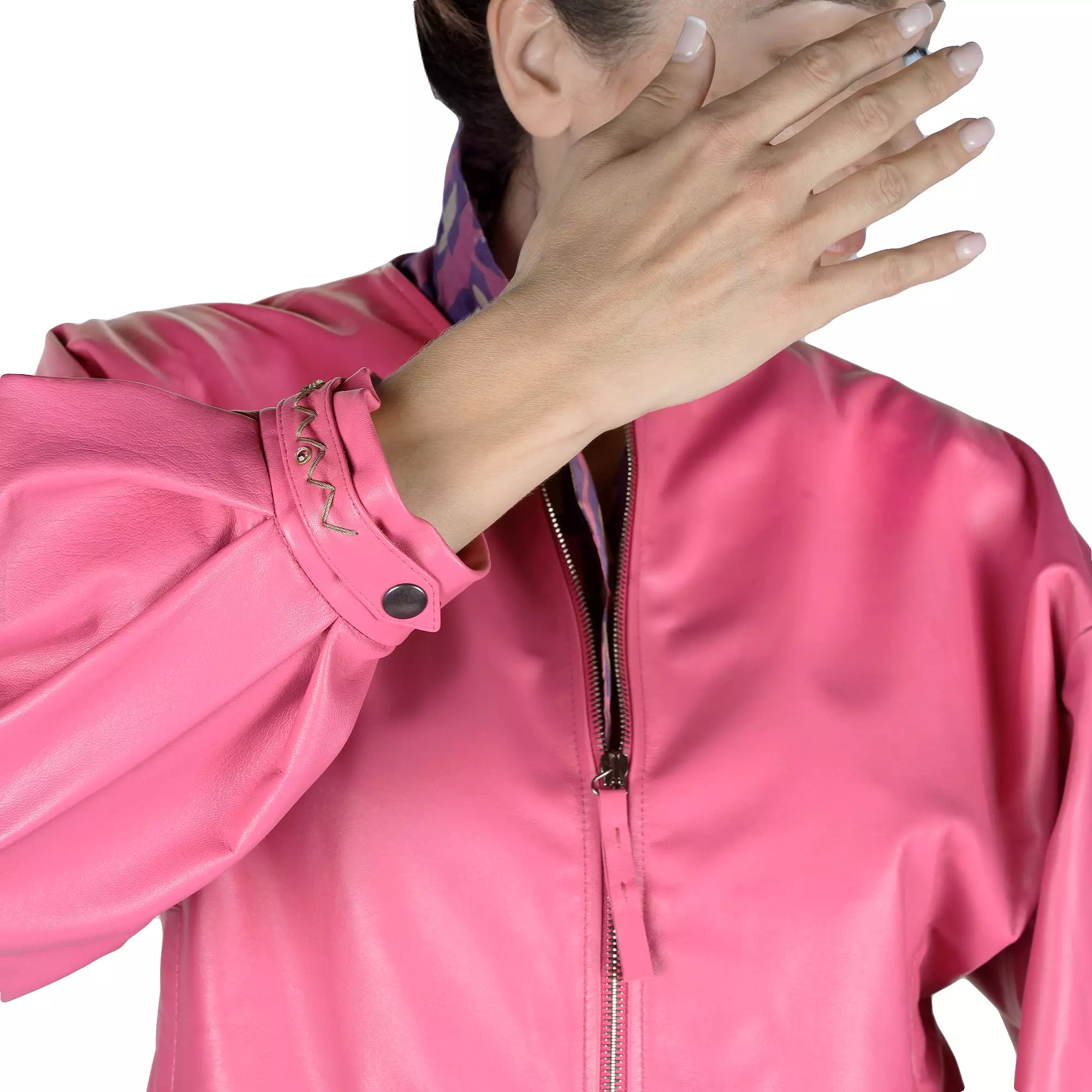 Leather Bomber Jacket Fuchsia