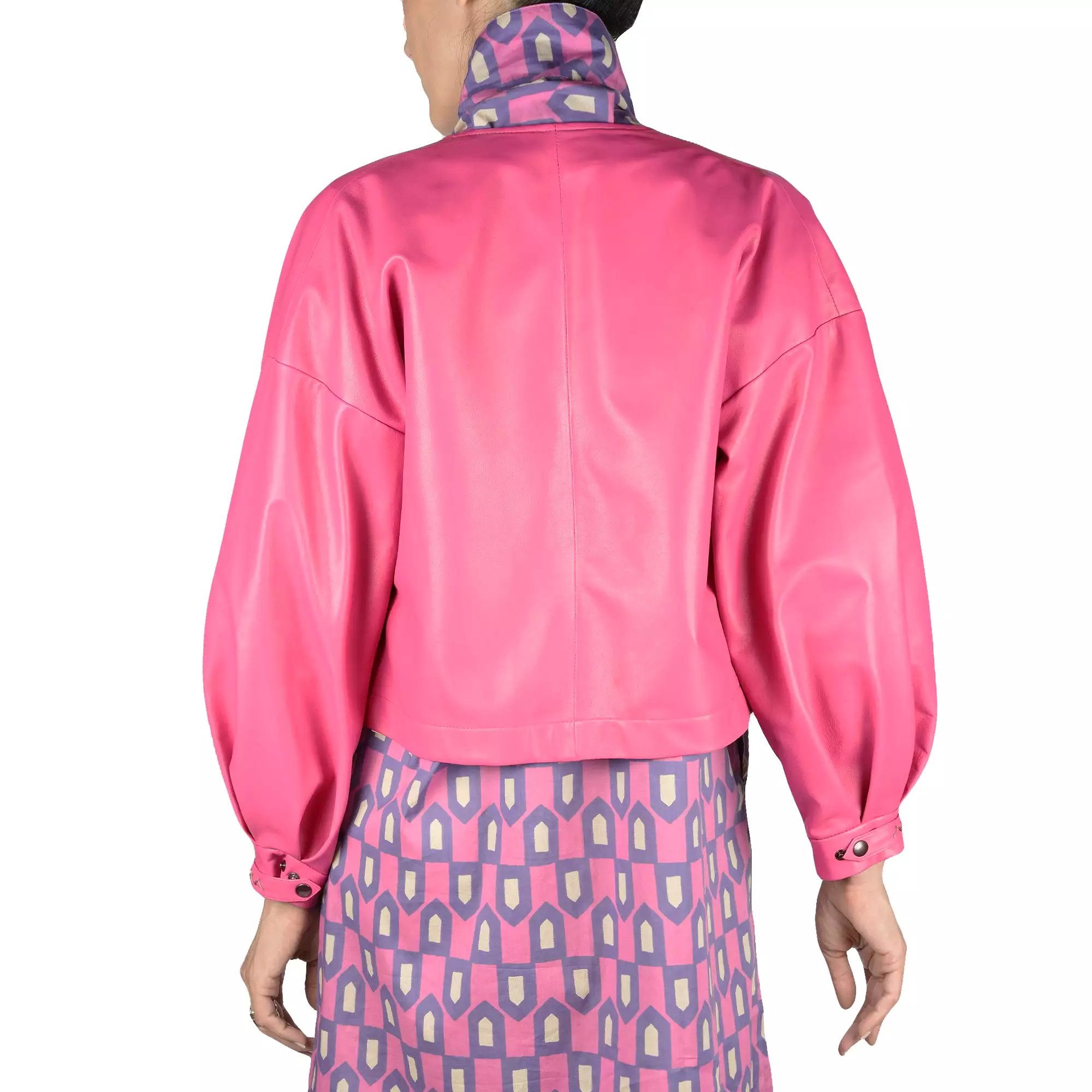 Leather Bomber Jacket Fuchsia