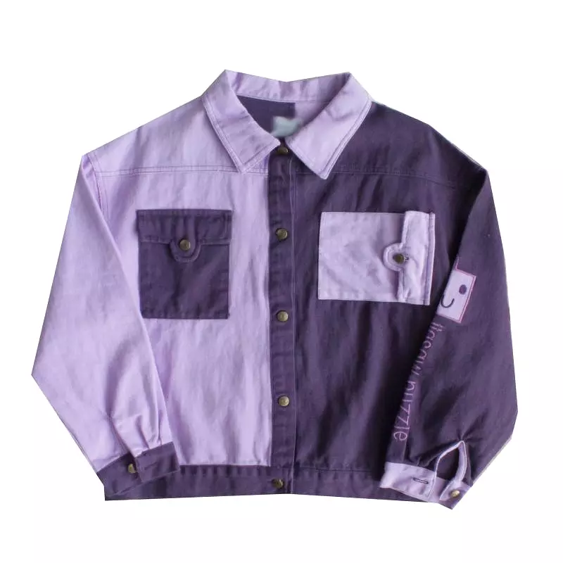 LOOSE STITCHED PURPLR DENIM JACKET COAT BY24012