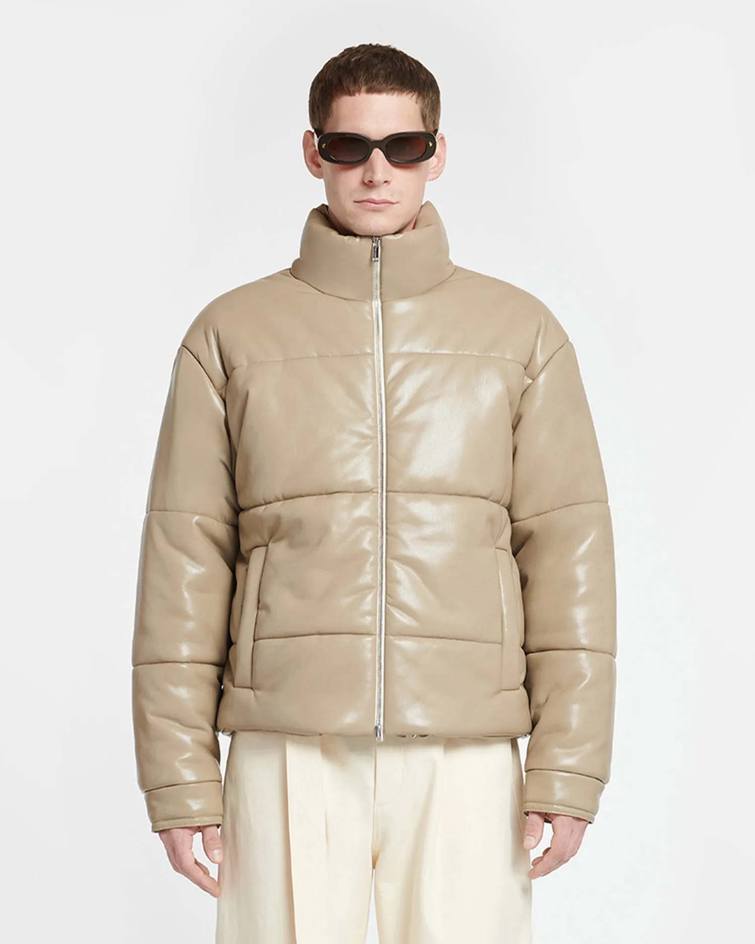 Marron - Okobor Alt-Leather Puffer Jacket - Ashy Taupe