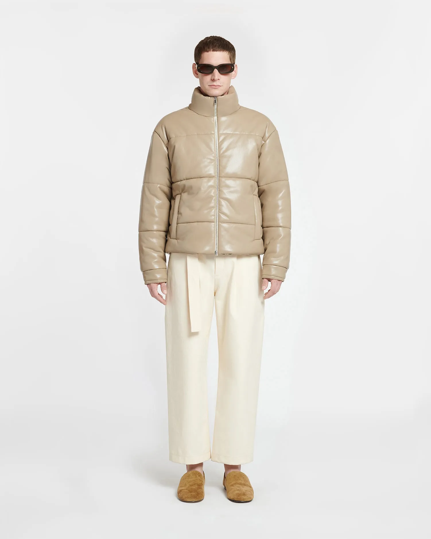 Marron - Okobor Alt-Leather Puffer Jacket - Ashy Taupe