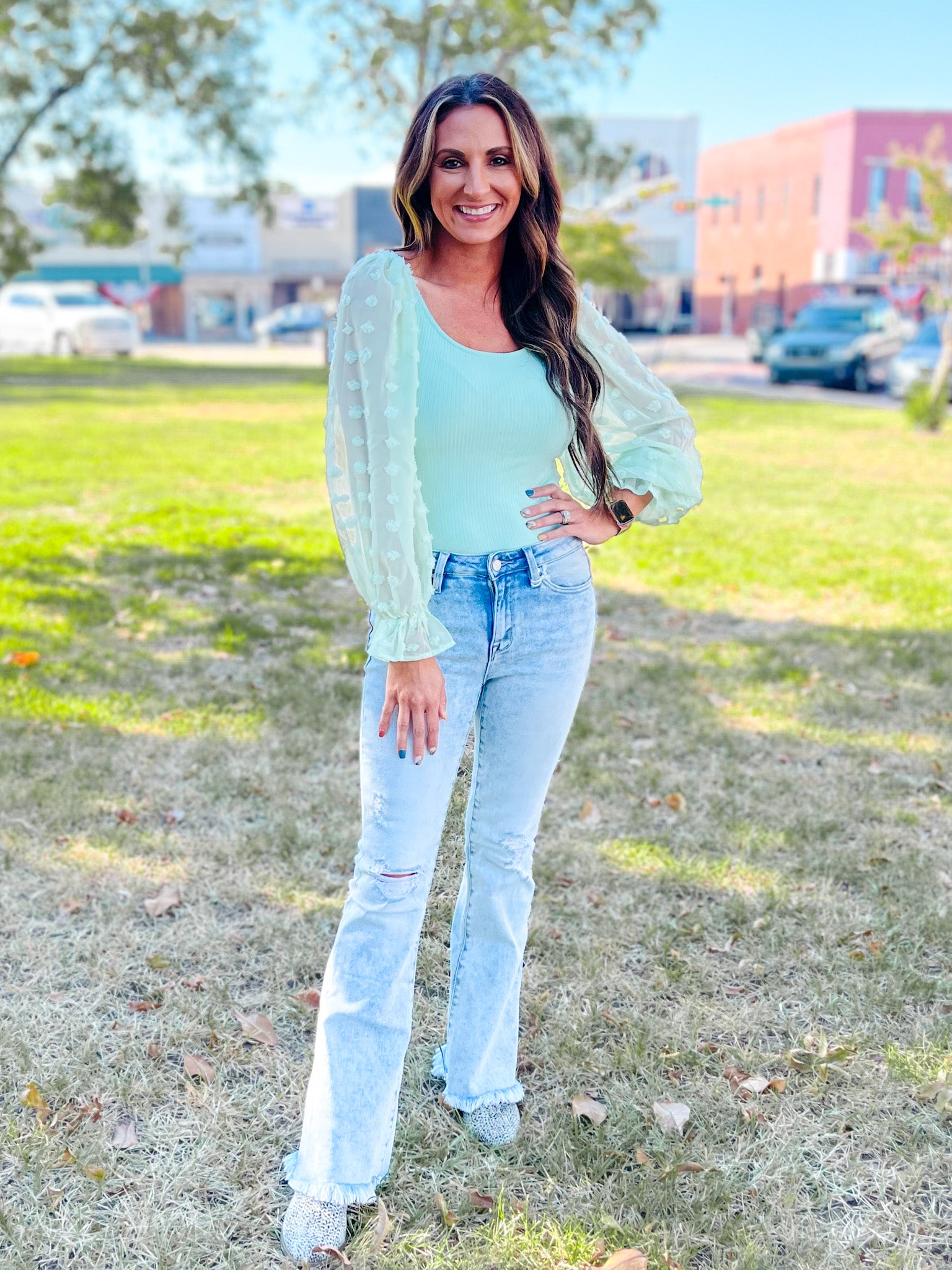 Mint Puff Sleeve Bodysuit