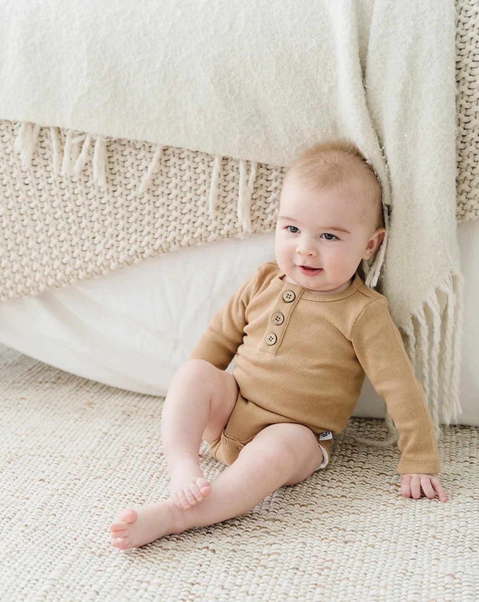 Organic 3 Button Bodysuit | Latte