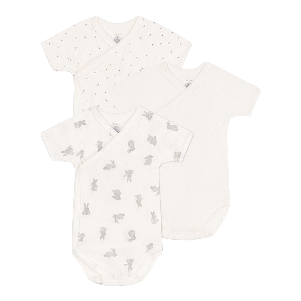 Petit Bateau Short Sleeve Crossover Bodysuit Onesie - White Grey