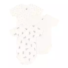 Petit Bateau Short Sleeve Crossover Bodysuit Onesie - White Grey