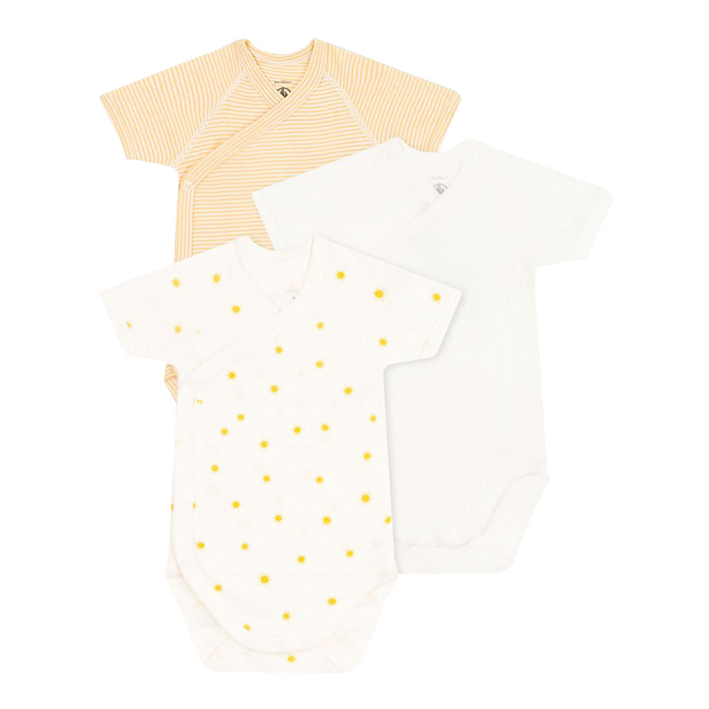 Petit Bateau Short Sleeve Crossover Bodysuit Onesie - Yellow White