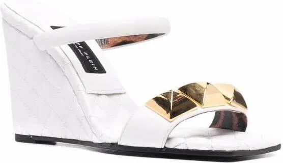 Philipp Plein Matelasse leather wedges White